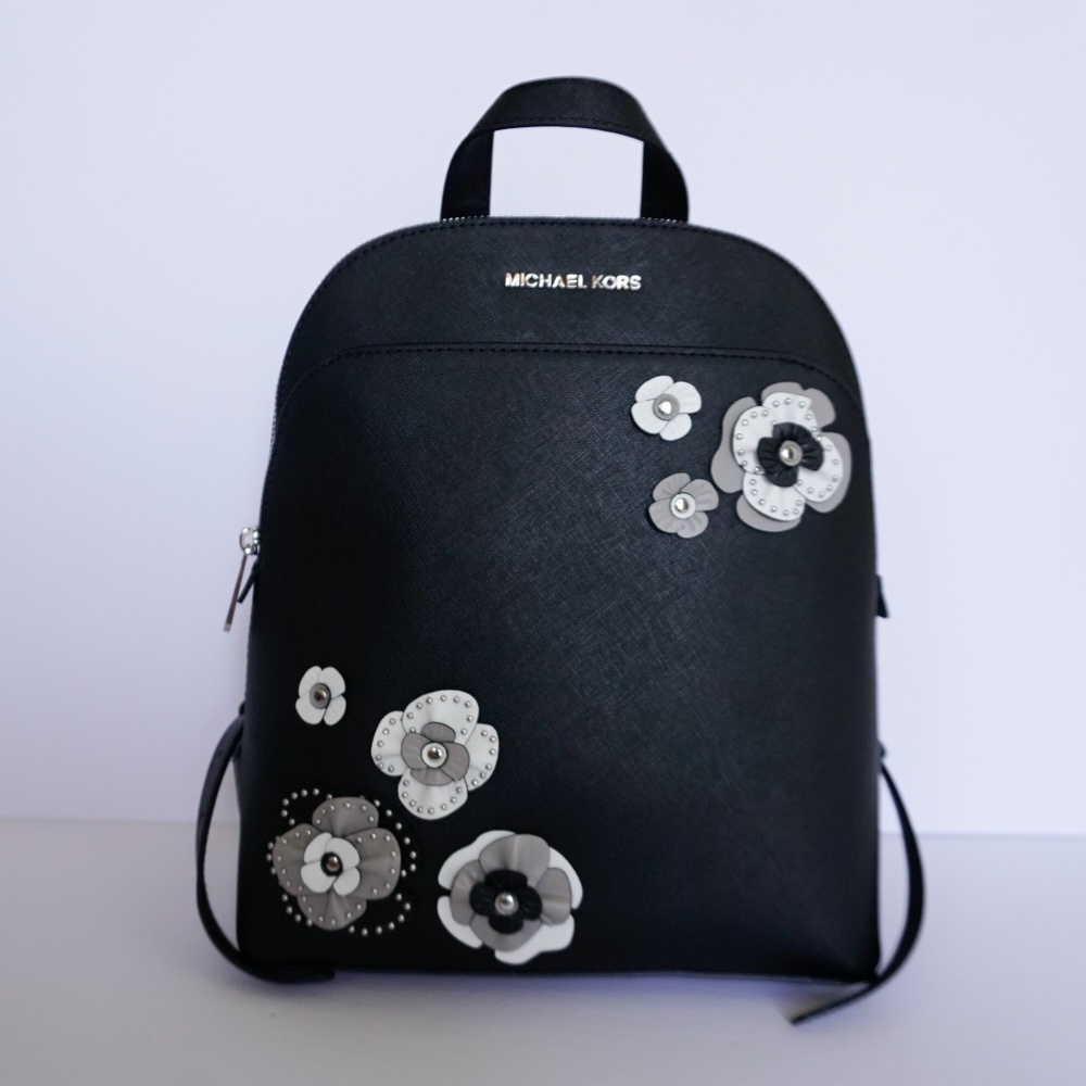 Michael Kors Emmy LG Leather Backpack Black Floral - Picture 8 of 8